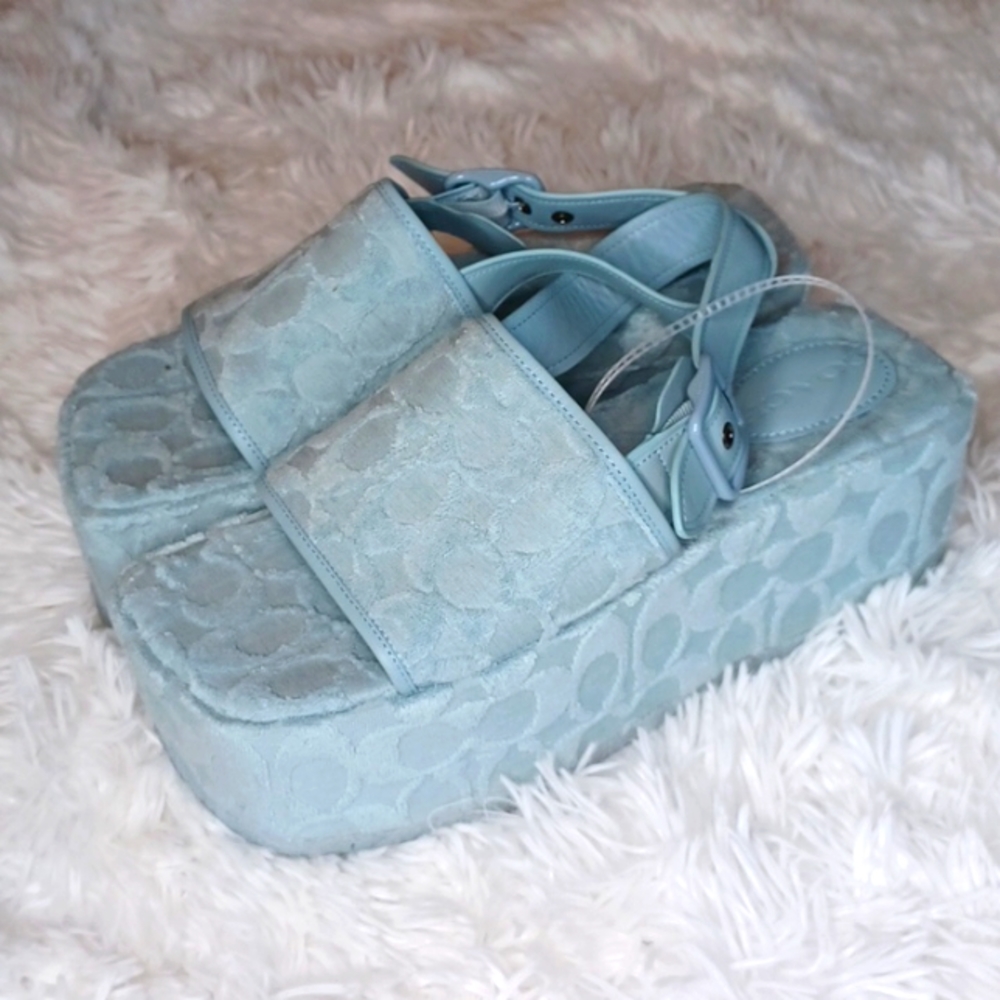 Coach Noelle Sandal In Signature Terry Cloth Blue Size 8.5 B NEW - Picture 8 of 16